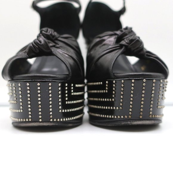 SAINT LAURENT CANDY DOUBLE KNOT STUDDED PLATFORM SANDALS BLACK LEATHER SIZE 36 - Picture 5 of 12